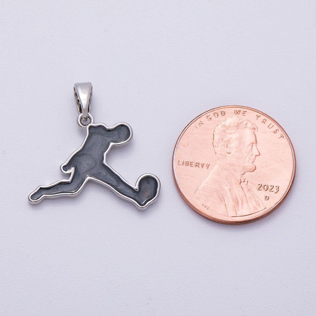 16K Gold Filled 20mm Soccer Athlete Player Silhouette Pendant in Gold & Silver | Charms-00490 Charms-00491
