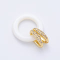 16K Gold Filled 20mm White Enamel Round Double Micro Paved CZ Interlock Link Charm Finding | Findings-00033
