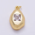 16K Gold Filled 21mm Clear Baguette CZ Square Geometric Molten Bezel Chubby Charm | Charms-01356