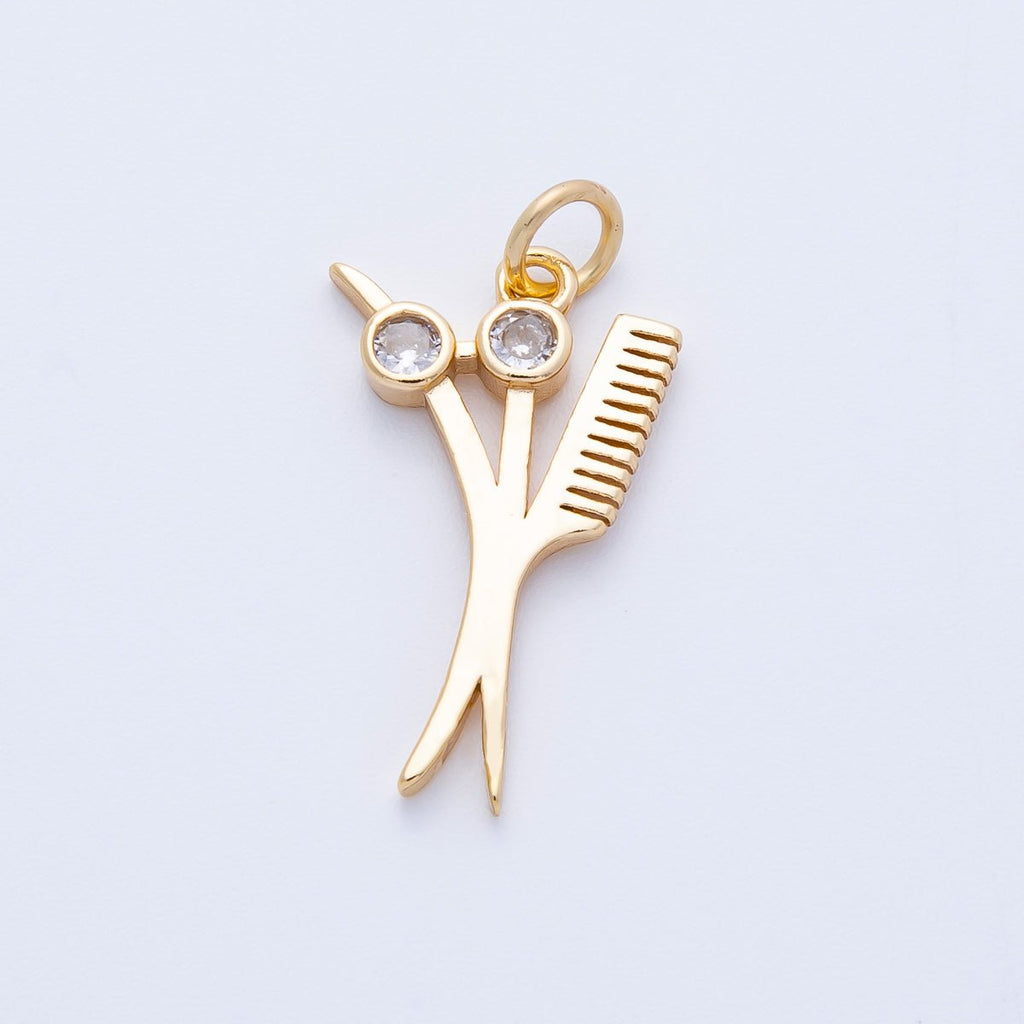 16K Gold Filled 21mm CZ Barber Scissor Shears Hair Cut Charm | Charms-00355
