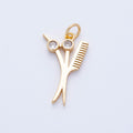 16K Gold Filled 21mm CZ Barber Scissor Shears Hair Cut Charm | Charms-00355