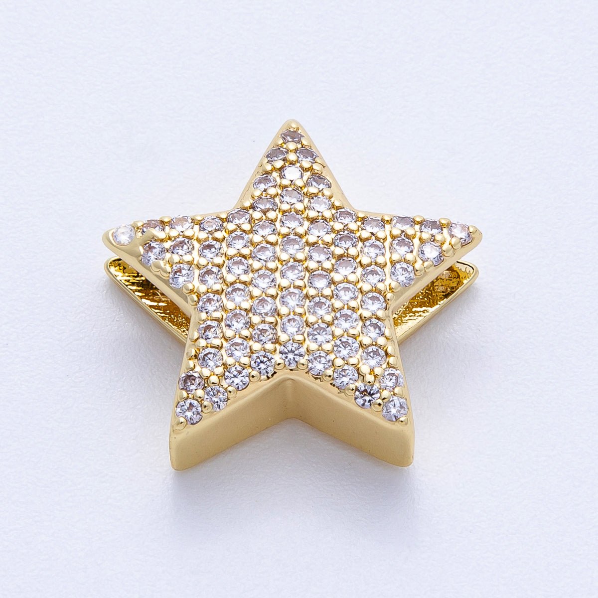 16K Gold Filled 21mm Micro Paved CZ Celestial Star Slide Bead | Beads-00193