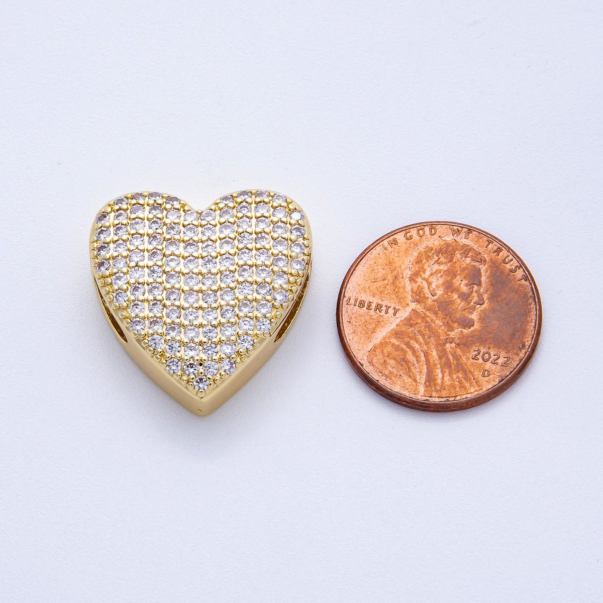 16K Gold Filled 21mm Micro Paved CZ Heart Slide Bead | Beads-00194