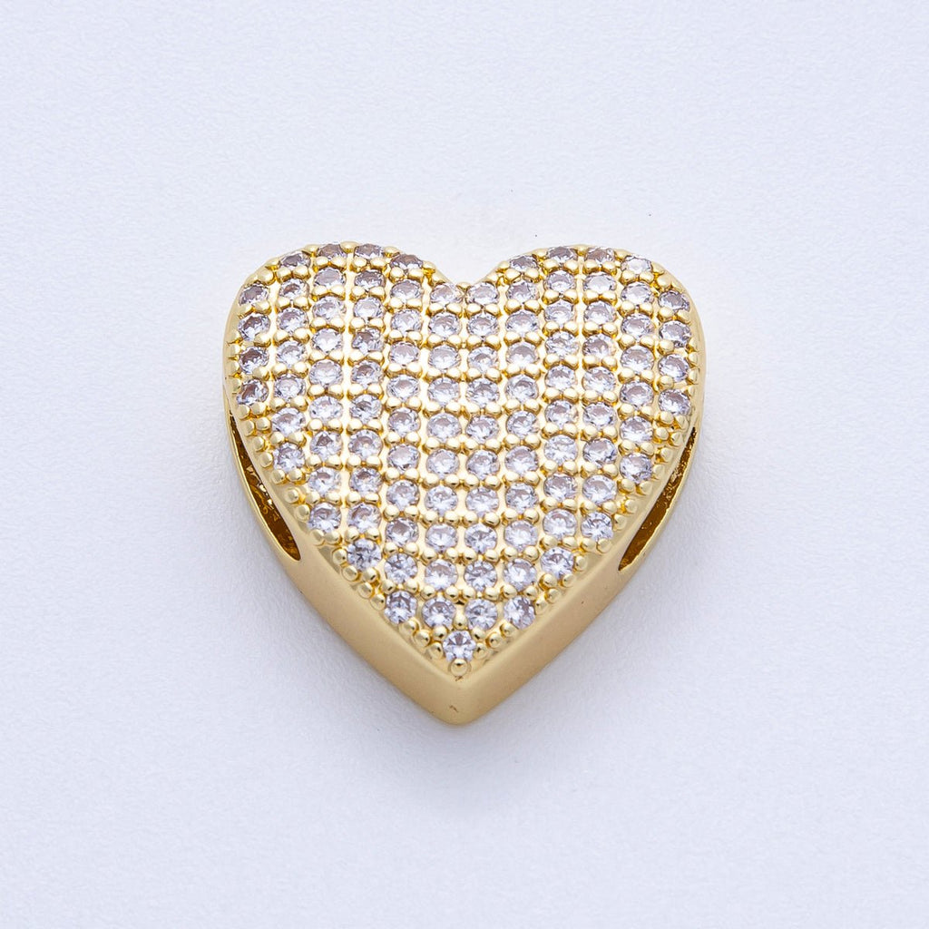 16K Gold Filled 21mm Micro Paved CZ Heart Slide Bead | Beads-00194