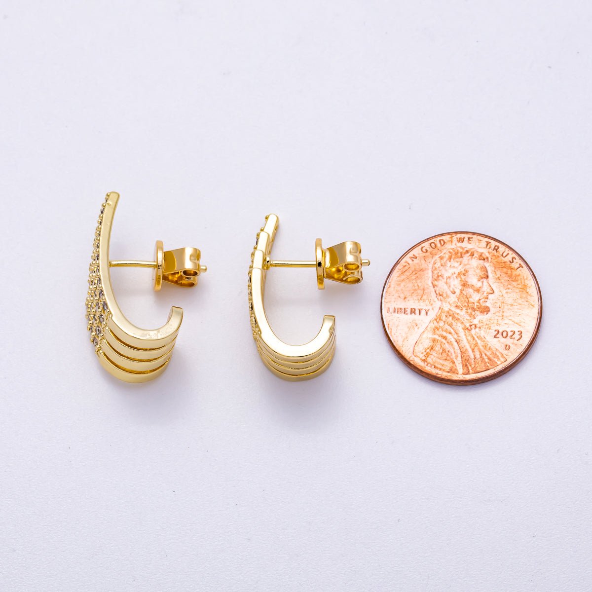 16K Gold Filled 21mm Micro Paved CZ Wide Claw J-Shaped Hoop Earrings in Gold & Silver | Earrings-00335 Earrings-00336
