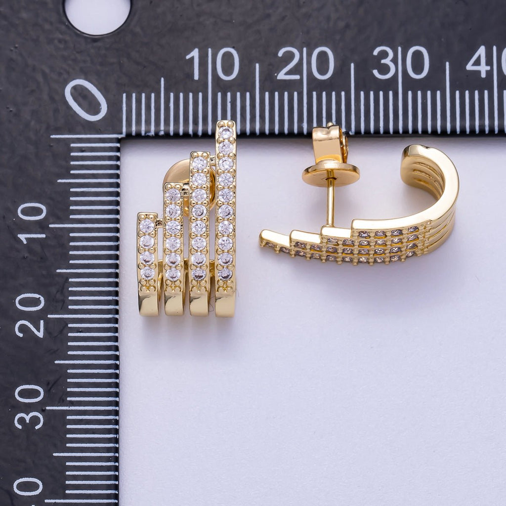 16K Gold Filled 21mm Micro Paved CZ Wide Claw J-Shaped Hoop Earrings in Gold & Silver | Earrings-00335 Earrings-00336
