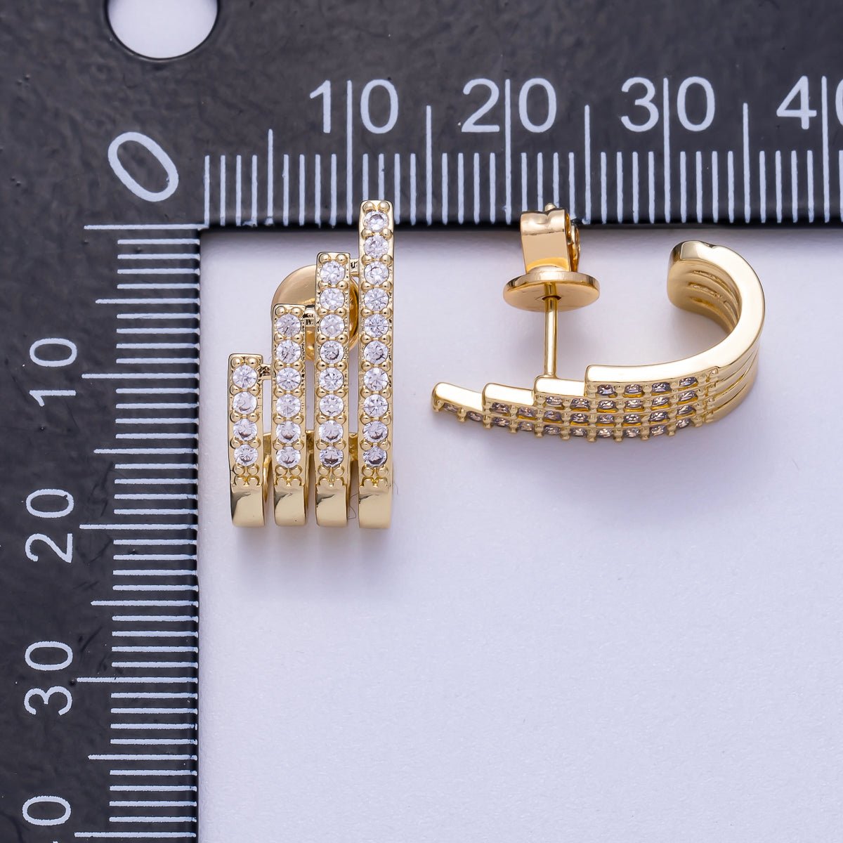 16K Gold Filled 21mm Micro Paved CZ Wide Claw J-Shaped Hoop Earrings in Gold & Silver | Earrings-00335 Earrings-00336