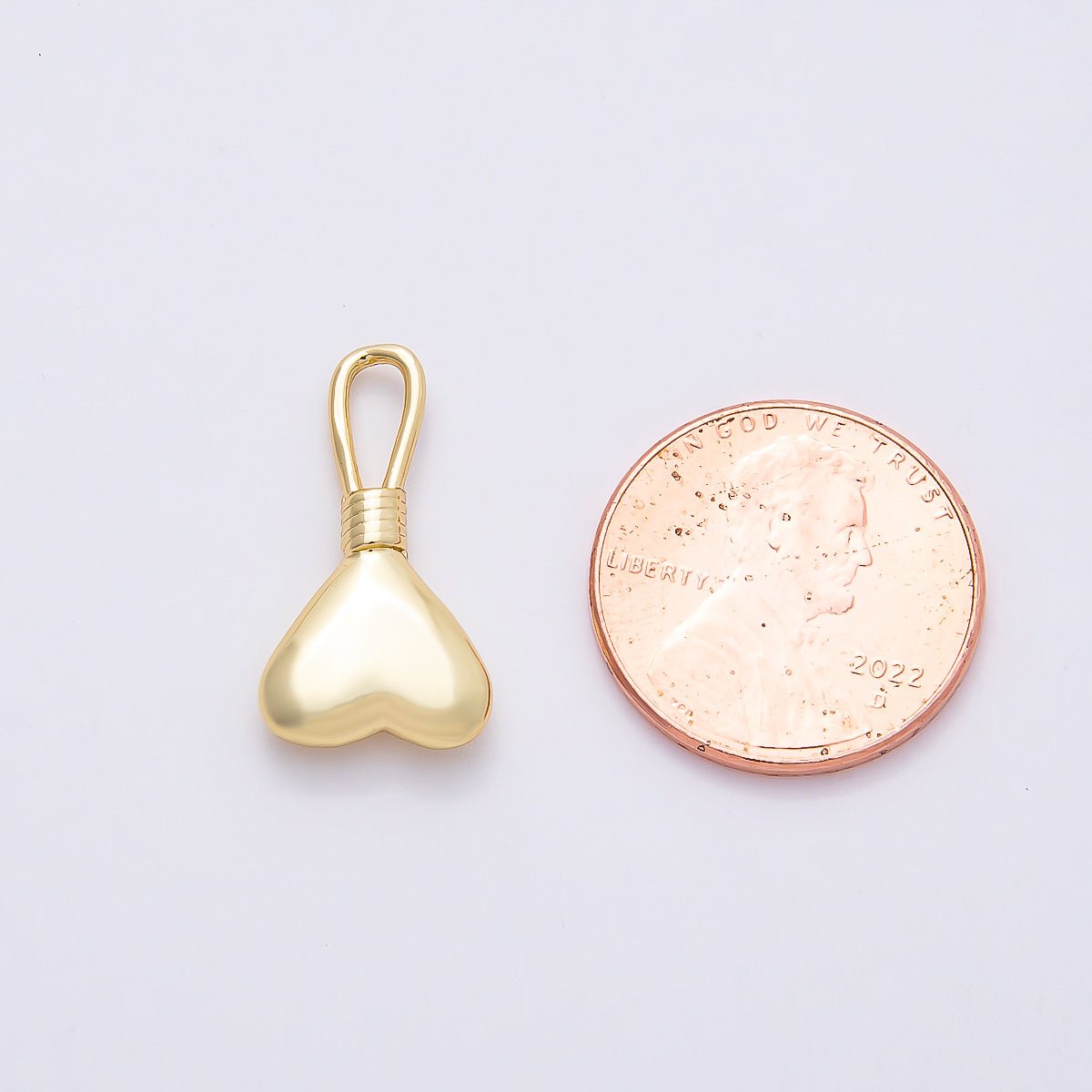 16K Gold Filled 21mm Minimalist Chubby Heart Charm | Charms-00849