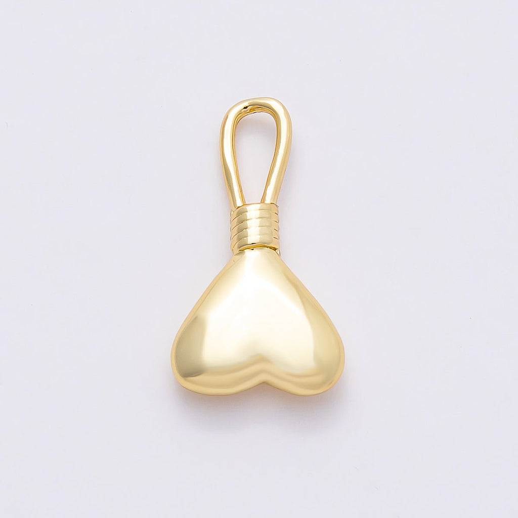 16K Gold Filled 21mm Minimalist Chubby Heart Charm | Charms-00849