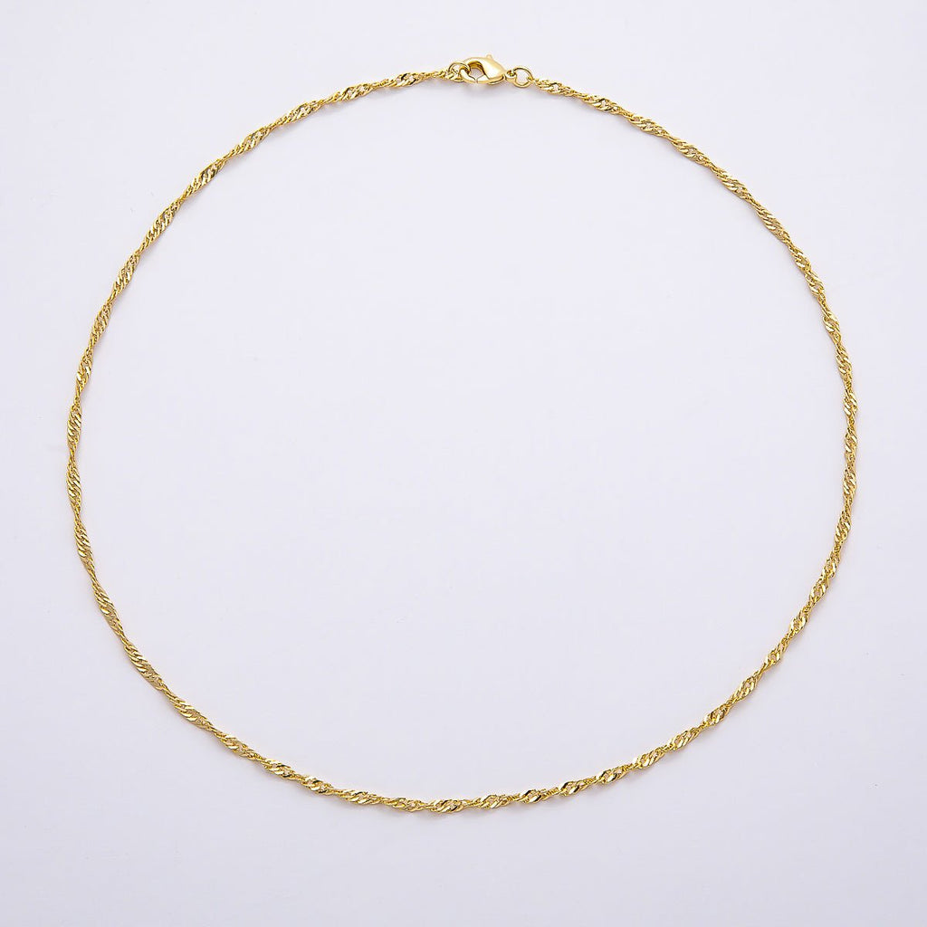 16K Gold Filled 2.1mm Minimalist Singapore Chain 15 Inch, 18 Inch Necklace | WA-04482 WA-04483