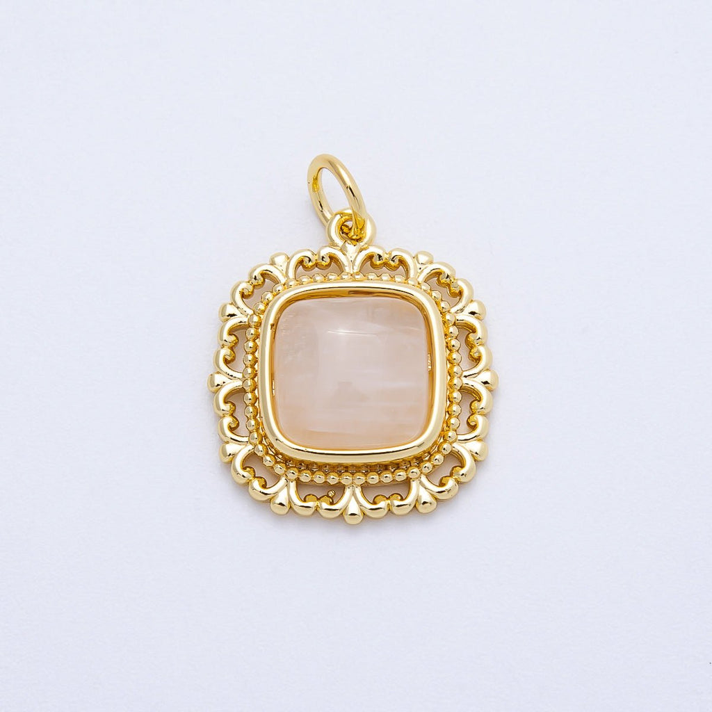 16K Gold Filled 21mm Moonstone Square Gemstone Artisan Bezel Charm | Charms-00699