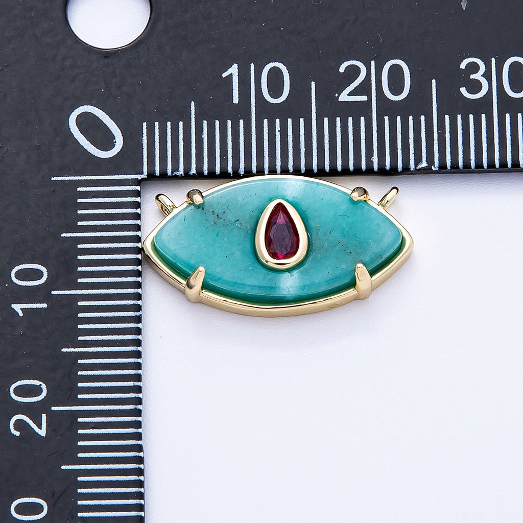 16K Gold Filled 22.5mm Aquamarine, Pink Quartz Fuchsia CZ Evil Eye Connector | Connectors-00009 Connectors-00010