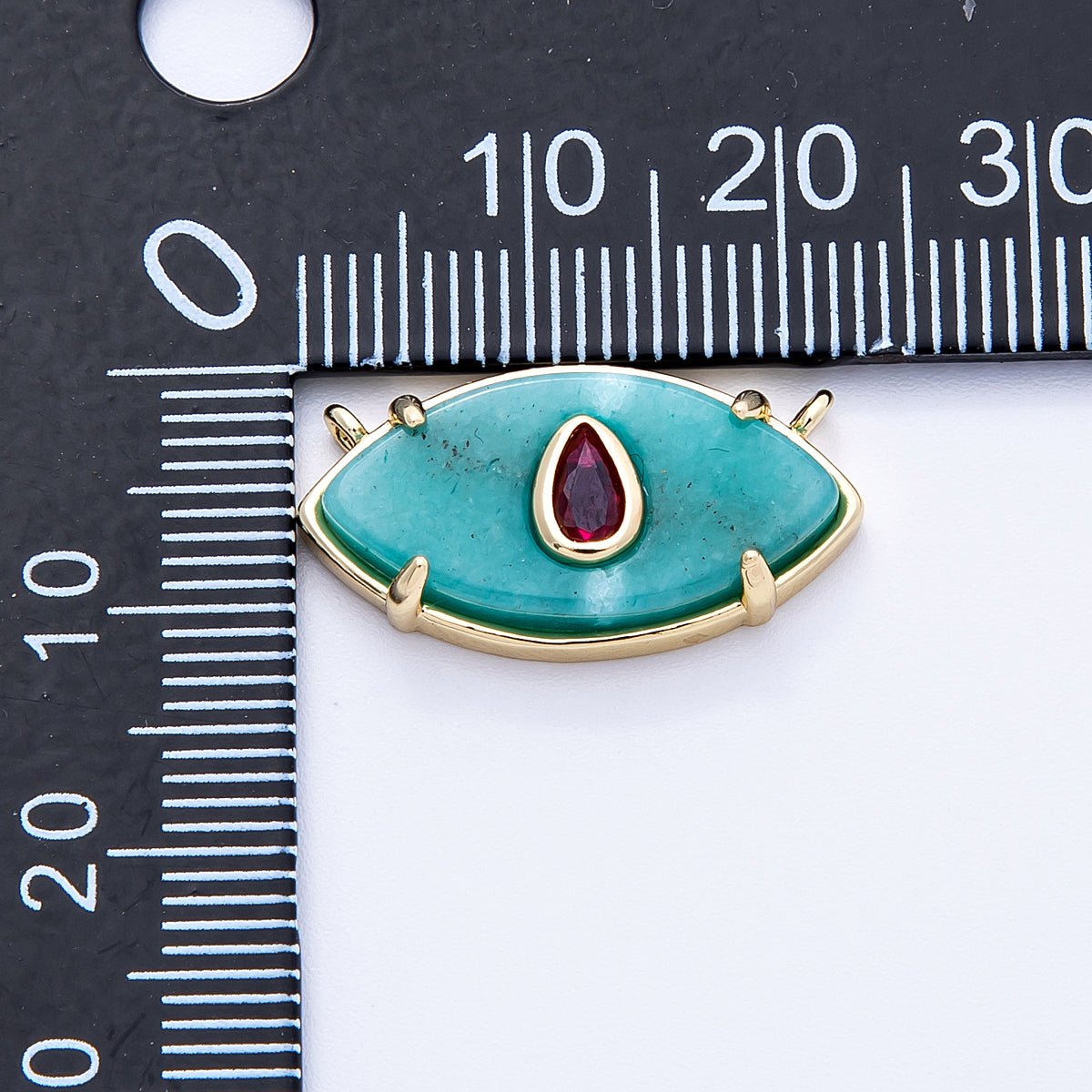 16K Gold Filled 22.5mm Aquamarine, Pink Quartz Fuchsia CZ Evil Eye Connector | Connectors-00009 Connectors-00010