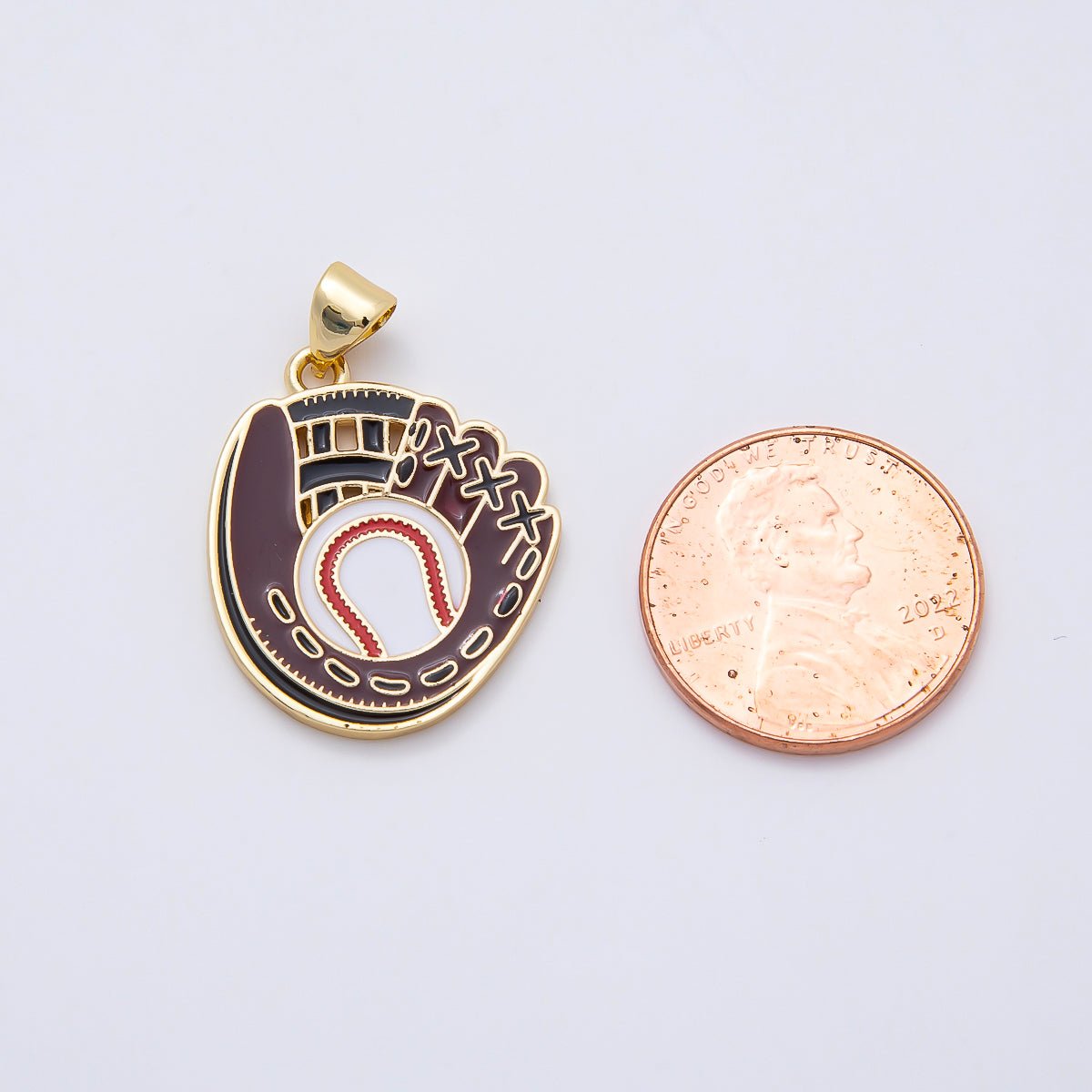 16K Gold Filled 22.5mm Baseball Glove Enamel Sports Pendant | Charms-01109