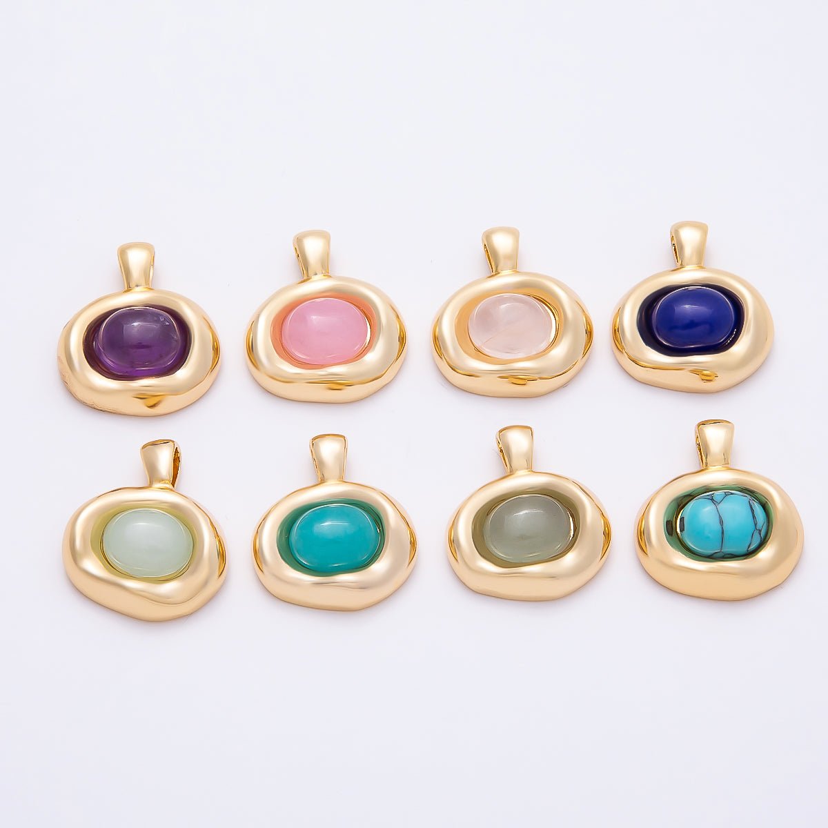 16K Gold Filled 22mm Birthstone Cabochon Gemstone Oval Molten Bezel Pendant | Charms-00867 ~ Charms-00873