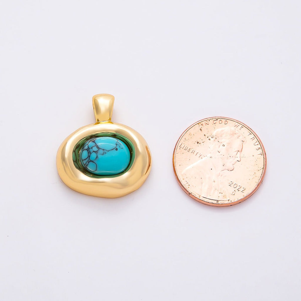 16K Gold Filled 22mm Birthstone Cabochon Gemstone Oval Molten Bezel Pendant | Charms-00867 ~ Charms-00873