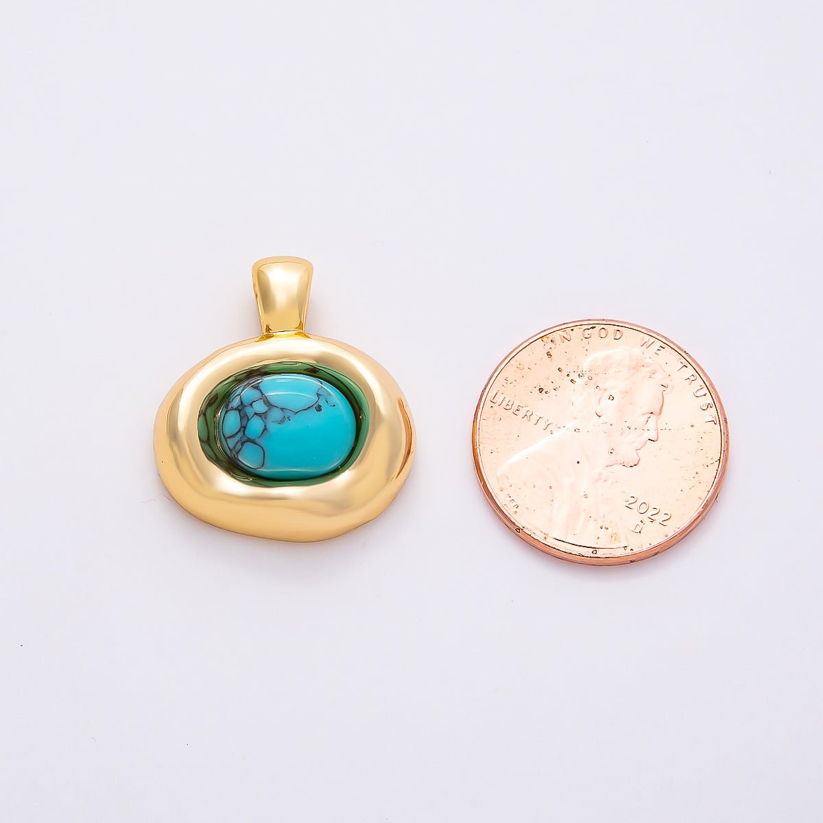 16K Gold Filled 22mm Birthstone Cabochon Gemstone Oval Molten Bezel Pendant | Charms-00867 ~ Charms-00873
