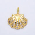 16K Gold Filled 22mm Clear CZ Dotted Clam Shell Pendant | Charms-00575