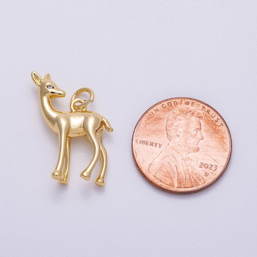 16K Gold Filled 22mm Fawn Deer Forest Animal Minimalist 3D Multidimensional Charm in Gold & Silver | Charms-00606 Charms-00607