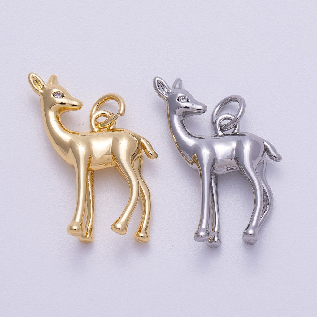 16K Gold Filled 22mm Fawn Deer Forest Animal Minimalist 3D Multidimensional Charm in Gold & Silver | Charms-00606 Charms-00607