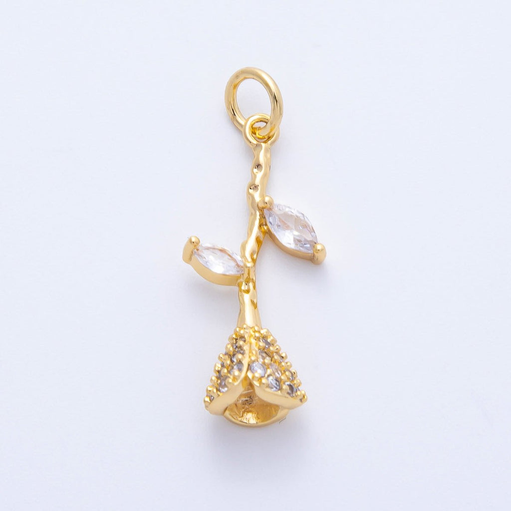 16K Gold Filled 22mm Micro Paved CZ Rose Flower Charm | Charms-00358