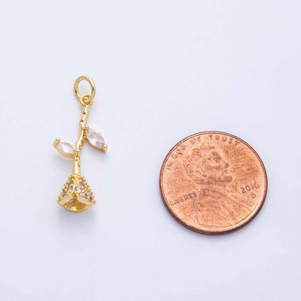 16K Gold Filled 22mm Micro Paved CZ Rose Flower Charm | Charms-00358
