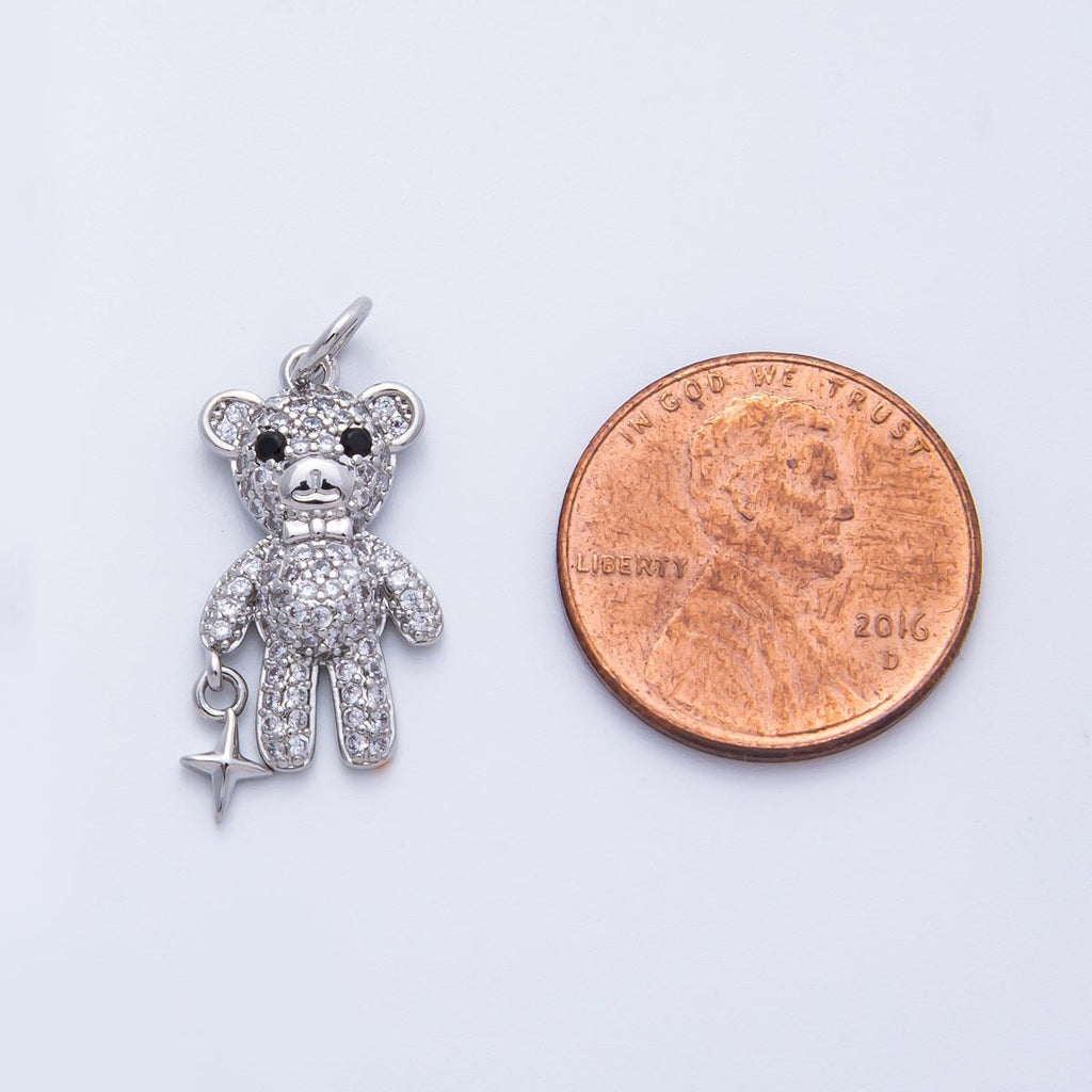 16K Gold Filled 22mm Micro Paved CZ Teddy Bear Charm in Gold & Silver | Charms-00256 Charms-00257