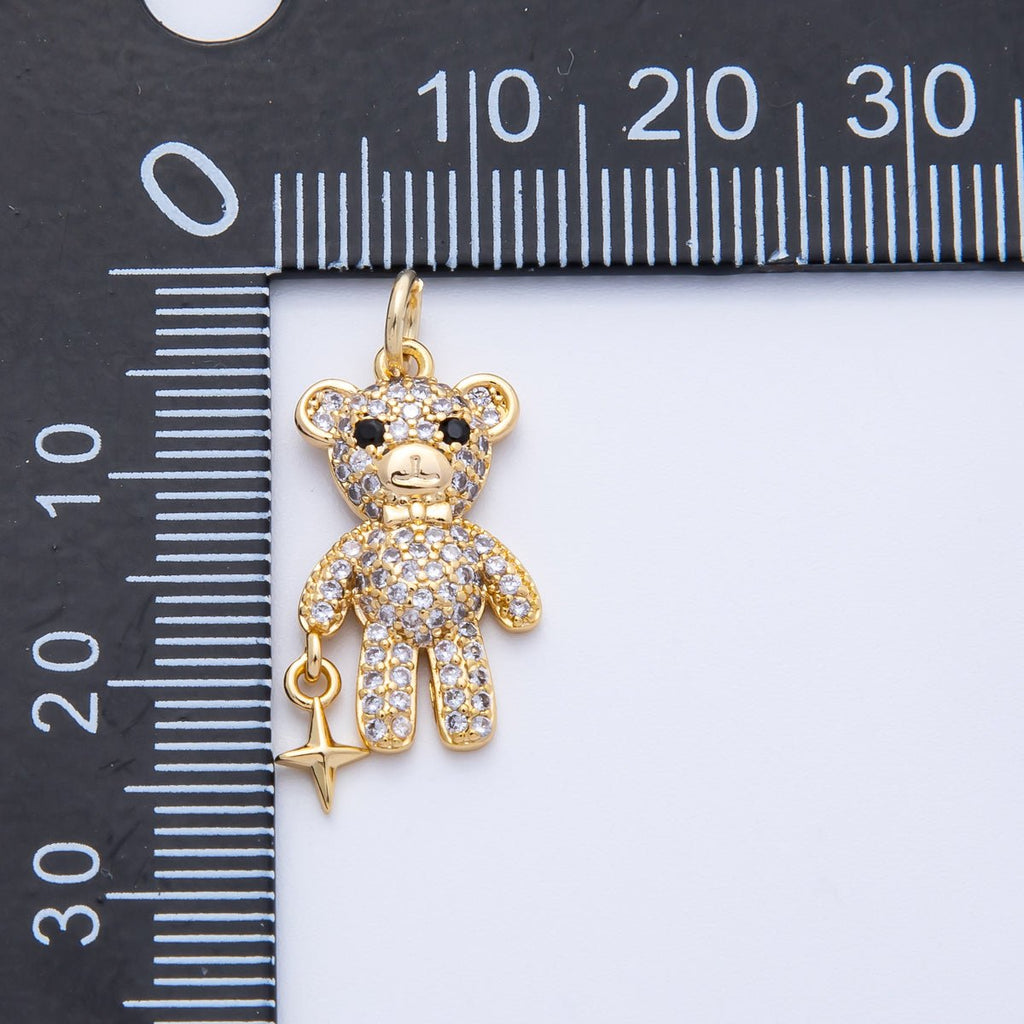 16K Gold Filled 22mm Micro Paved CZ Teddy Bear Charm in Gold & Silver | Charms-00256 Charms-00257
