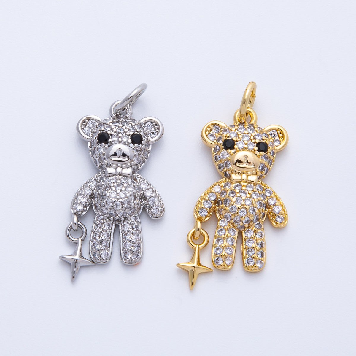 16K Gold Filled 22mm Micro Paved CZ Teddy Bear Charm in Gold & Silver | Charms-00256 Charms-00257