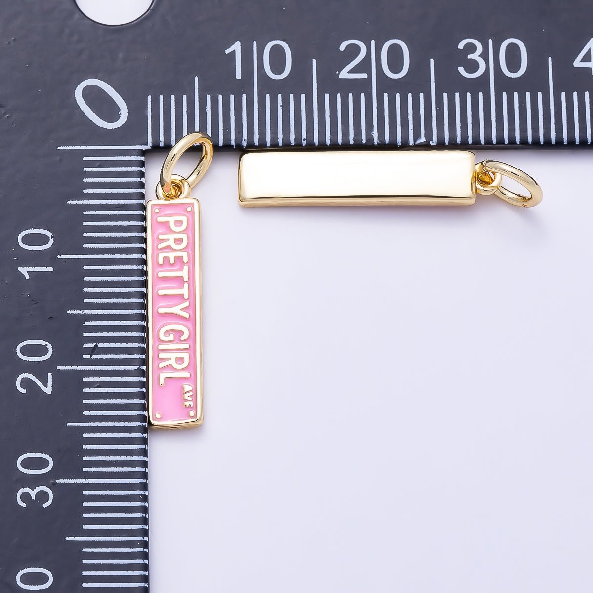 16K Gold Filled 22mm "Pretty Girl Ave" Pink Enamel Street Sign Charm | Charms-01505