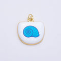16K Gold Filled 22mm Sea Shell, Scallop, Starfish Blue White Enamel Charm | Charms-01244 ~ Charms-01246