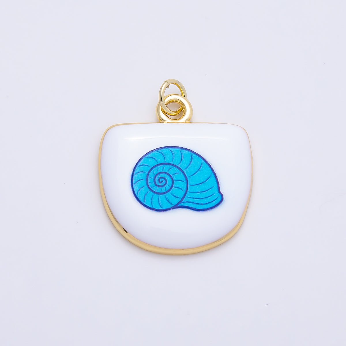 16K Gold Filled 22mm Sea Shell, Scallop, Starfish Blue White Enamel Charm | Charms-01244 ~ Charms-01246