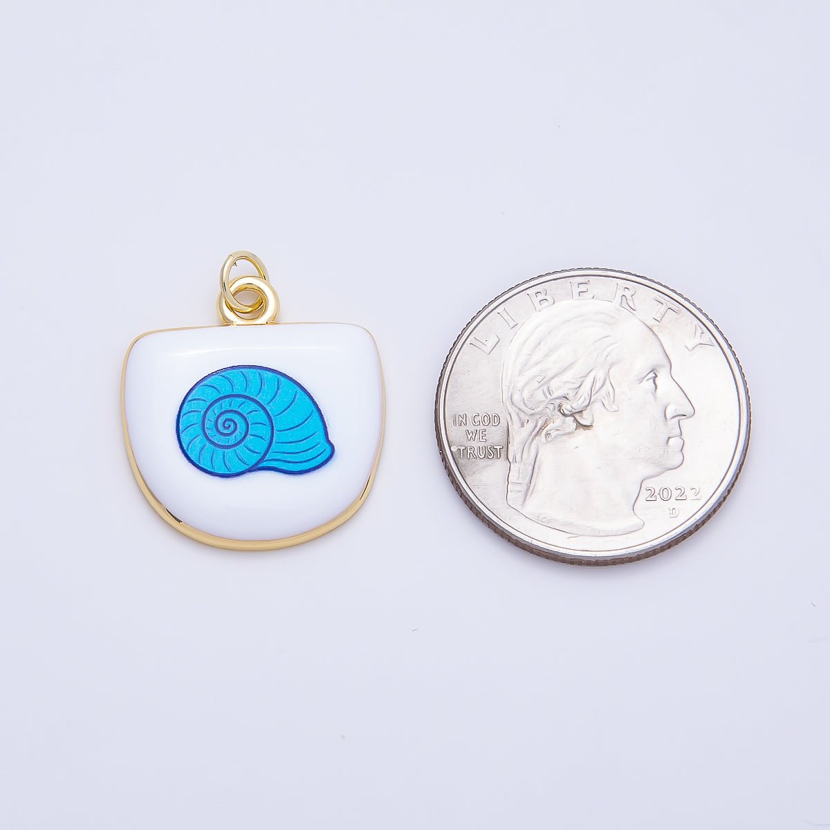 16K Gold Filled 22mm Sea Shell, Scallop, Starfish Blue White Enamel Charm | Charms-01244 ~ Charms-01246