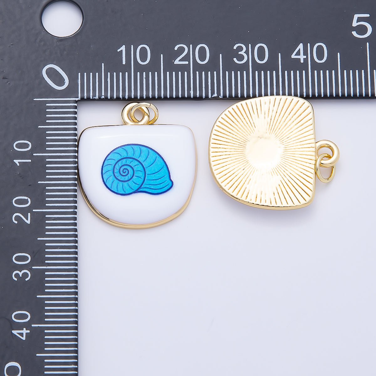 16K Gold Filled 22mm Sea Shell, Scallop, Starfish Blue White Enamel Charm | Charms-01244 ~ Charms-01246