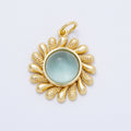 16K Gold Filled 23mm Aquamarine, Citrine Cabochon Gemstone Celestial Sun Ray Charm | Charms-00693 Charms-00694