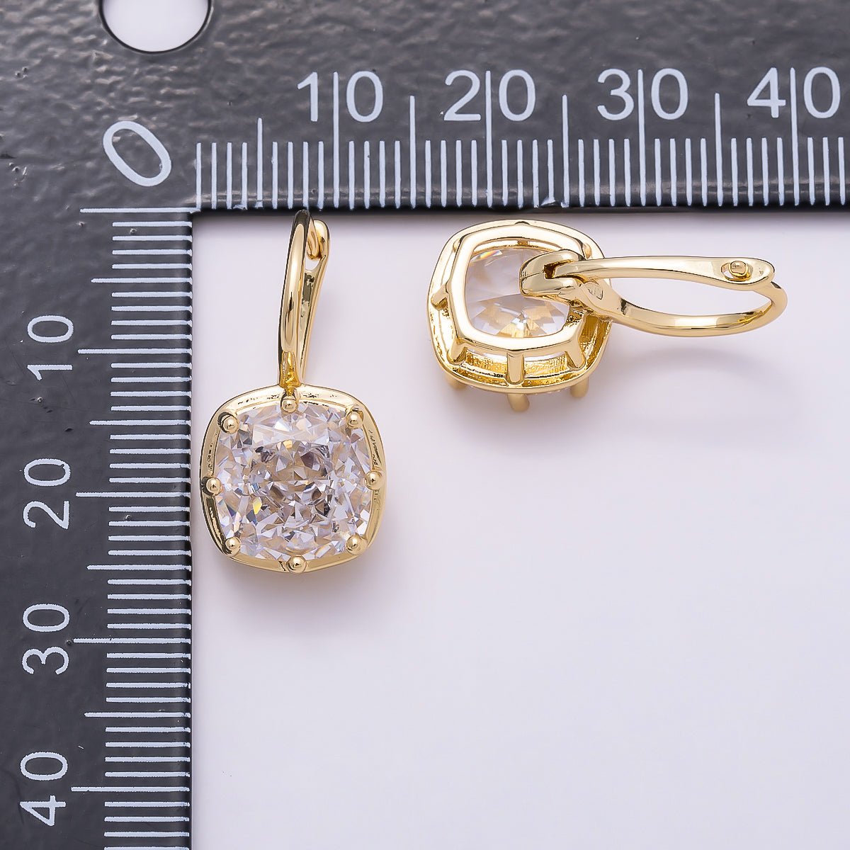 16K Gold Filled 23mm Clear CZ Prong Rounded Square Drop Hoop | Earrings-00411