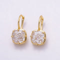 16K Gold Filled 23mm Clear CZ Prong Rounded Square Drop Hoop | Earrings-00411