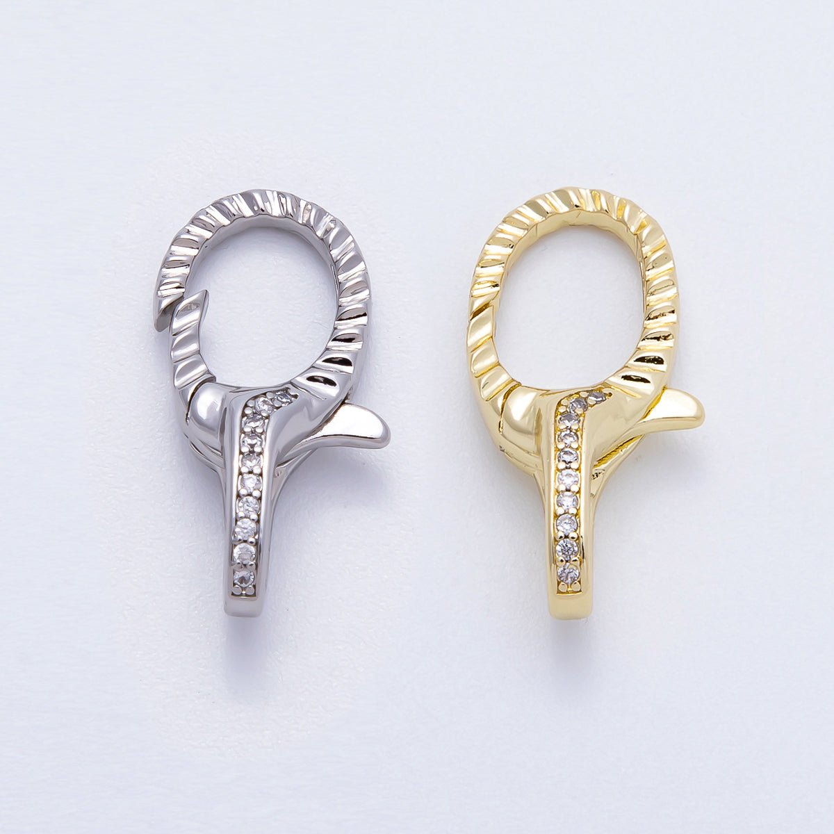 16K Gold Filled 23mm Micro Paved CZ Textured Lobster Claw Clasps in Silver & Gold | Findings-00160 Findings-00163