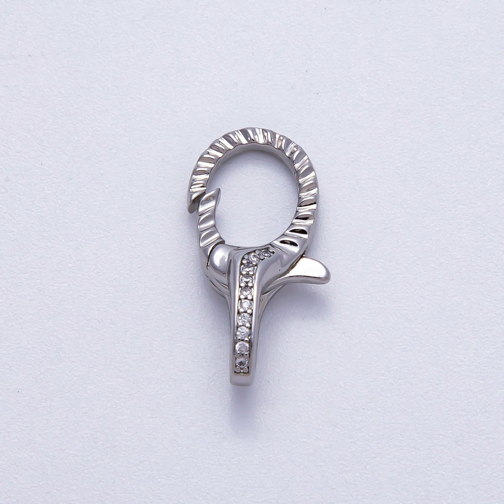 16K Gold Filled 23mm Micro Paved CZ Textured Lobster Claw Clasps in Silver & Gold | Findings-00160 Findings-00163