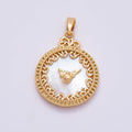 16K Gold Filled 24.5mm Mother of Pearl Clock Artisan Bezel Round Pendant in Gold & Silver | Charms-01362 Charms-01363