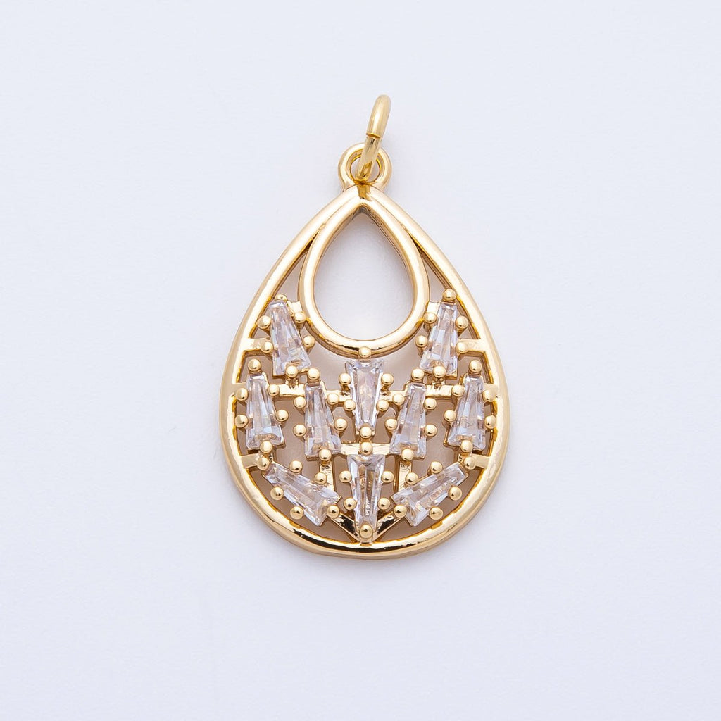 16K Gold Filled 24mm Clear Baguette CZ Open Oval Charm | Charms-00390
