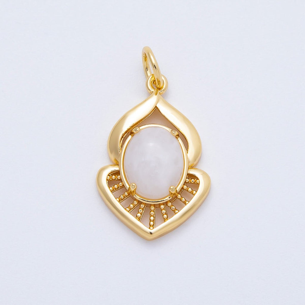 16K Gold Filled 24mm Moonstone, Red Agate Cabochon Gemstone Curved Geometric Charm | Charms-00697 - Charms-00698