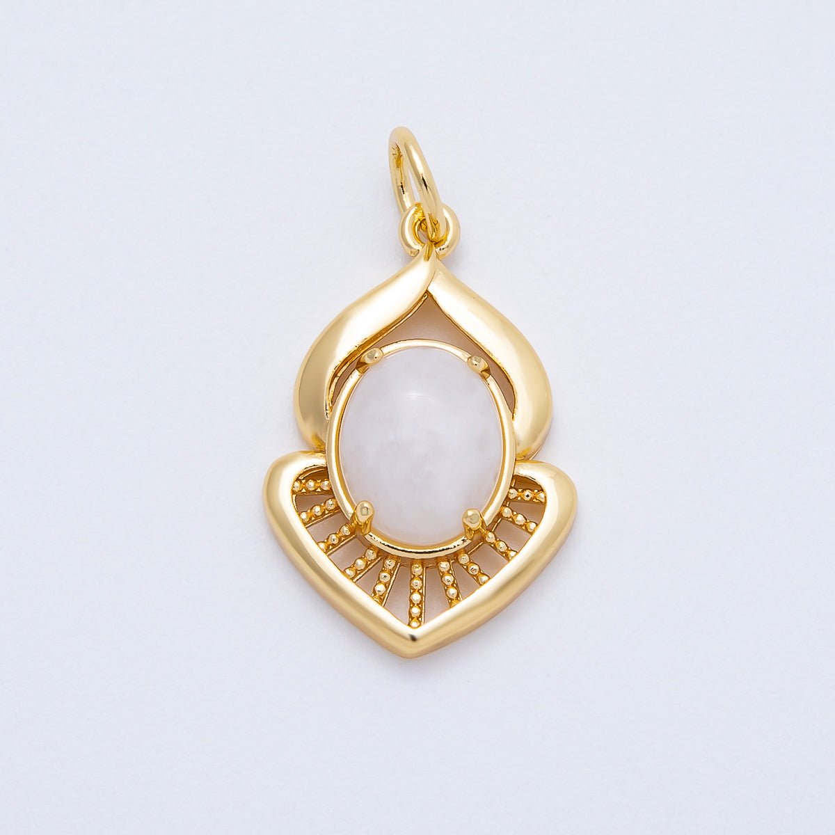 16K Gold Filled 24mm Moonstone, Red Agate Cabochon Gemstone Curved Geometric Charm | Charms-00697 - Charms-00698