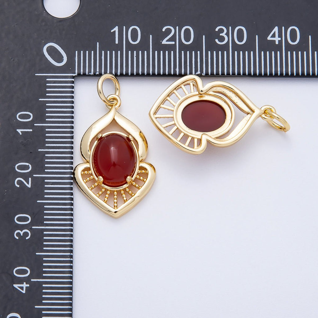 16K Gold Filled 24mm Moonstone, Red Agate Cabochon Gemstone Curved Geometric Charm | Charms-00697 - Charms-00698