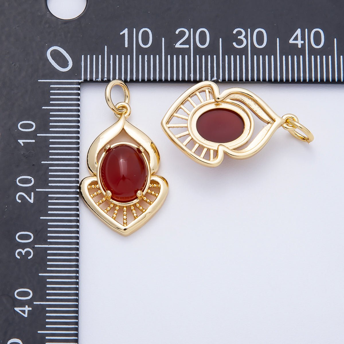 16K Gold Filled 24mm Moonstone, Red Agate Cabochon Gemstone Curved Geometric Charm | Charms-00697 - Charms-00698