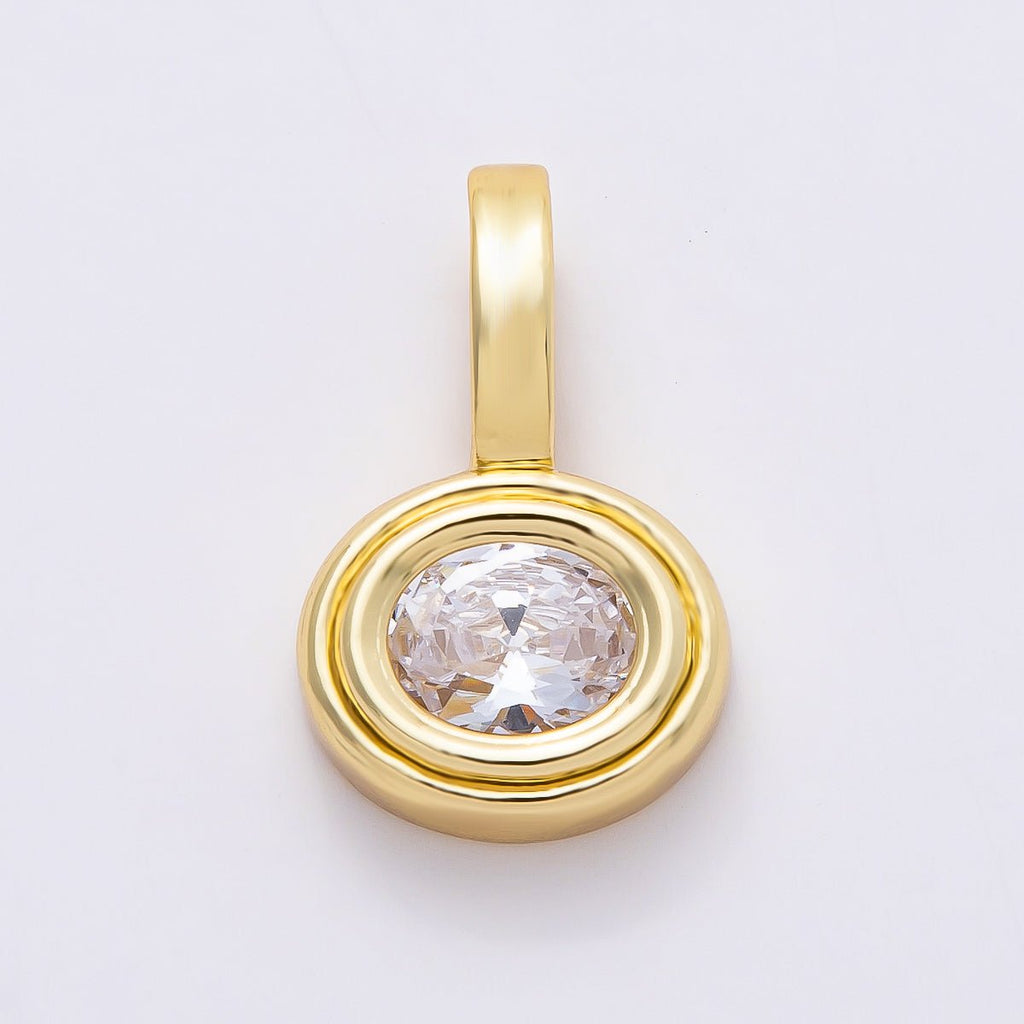 16K Gold Filled 25mm Clear CZ Round Bezel Solitaire Pendant | Charms-00813