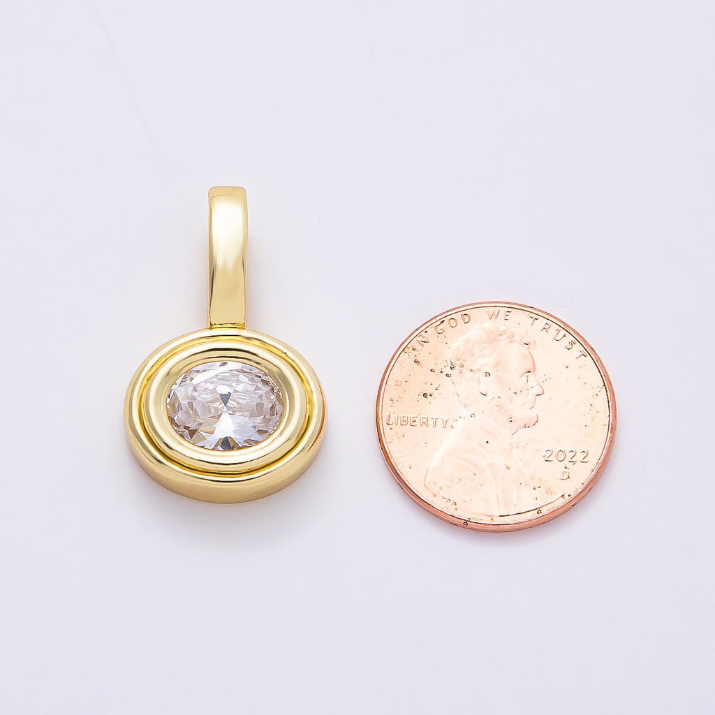 16K Gold Filled 25mm Clear CZ Round Bezel Solitaire Pendant | Charms-00813