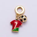 16K Gold Filled 25mm Football Jersey & Soccer Ball Dual Dangle Rondelle Pendant Portugal | Charms-00959