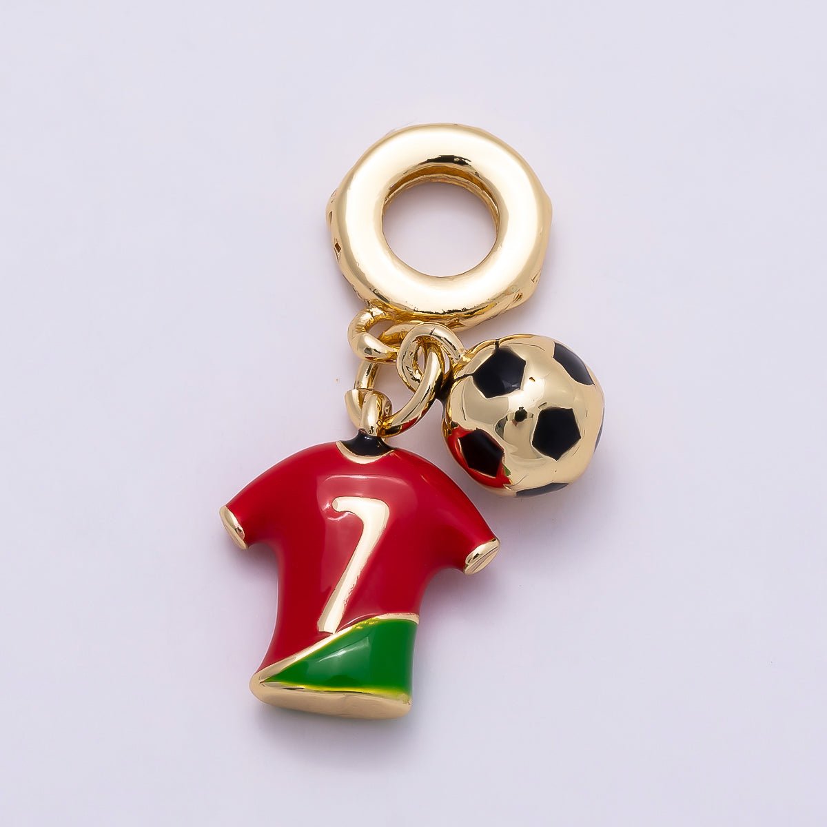 16K Gold Filled 25mm Football Jersey & Soccer Ball Dual Dangle Rondelle Pendant Portugal | Charms-00959