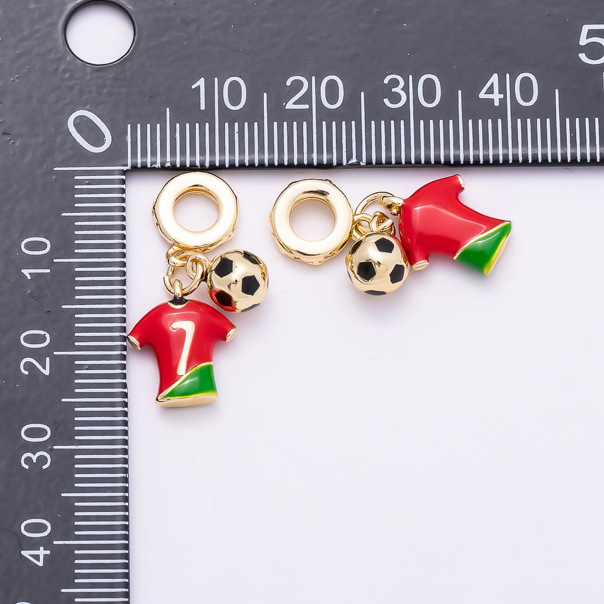 16K Gold Filled 25mm Football Jersey & Soccer Ball Dual Dangle Rondelle Pendant Portugal | Charms-00959